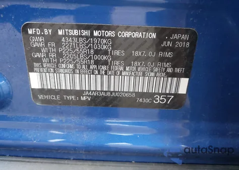 2018 Mitsubishi Outlander Sport 2.0 Es/2.0 Le from USA, damaged, VIN JA4AR3AU8JU020658